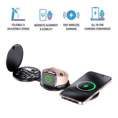 Power & Sound Essentials Bundle – 5-in-1 Folding Wireless Charging Station + True Wireless Earbuds